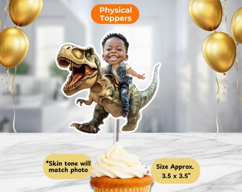 Dinosaur Personalized Face Cupcake Topper Handmade, Custom Face Topper, Party Decor, Kids Birthday Party Decorations, Boy Birthday Topper