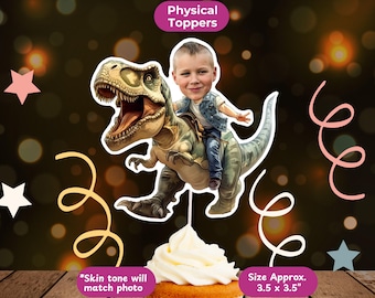 Dinosaur Personalized Face Cupcake Topper Handmade, Custom Face Topper, Party Decor, Kids Birthday Party Decorations, Boy Birthday Topper
