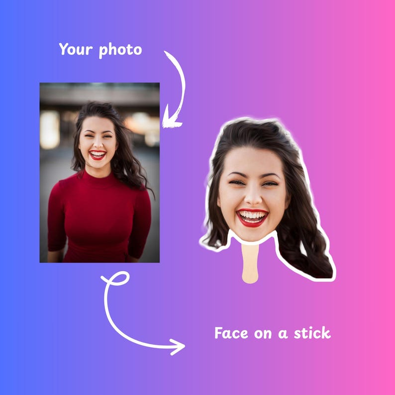 Custom Big Head on a Stick - Big Face Cutout, Photo Booth Prop, Big Head Birthday, Funny Party Face Prop, Sporting Events, Bachelorette bild 3