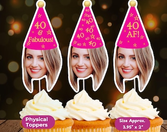 40th Birthday Custom Face Cupcake Topper Handmade - Personalized Party Decoration