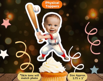Baseball Player Personalized Face Cupcake Topper Handmade, Custom Sports Party Decor, Birthday Topper.