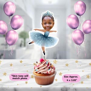Ballerina Personalized Face Cupcake Topper Handmade, Custom Face Topper, Party Decor, Kids Birthday Party Decorations, Ballet Girl Birthday