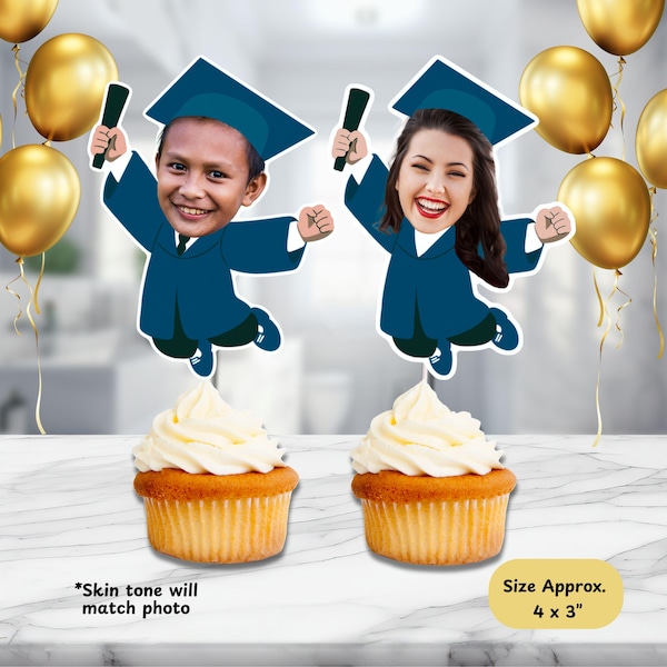 Custom Photo Graduation Cupcake Toppers - Personalized Party Decor, Graduate Gift, University, High School, Elementary