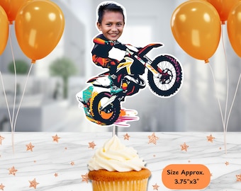 Dirt Bike Personalized Face Cupcake Topper Handmade, Custom Kids Birthday Party Decorations, Birthday Decor