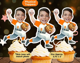 Baseball Player Personalized Face Cupcake Topper Handmade, Custom Sports Party Decor, Birthday Topper.