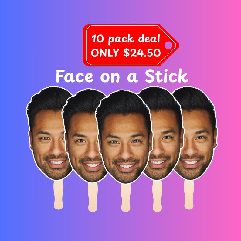 Custom Big Head on a Stick - Big Face Cutout, Photo Booth Prop, Big Head Birthday, Funny Party Face Prop, Sporting Events, Bachelorette bild 1