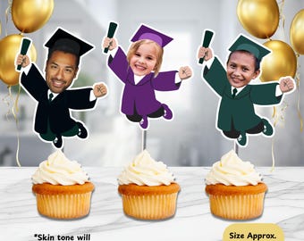 Custom Photo Graduation Cupcake Toppers - Personalized Graduation Party Decor, Graduate Party Gift, University, High School, Elementary