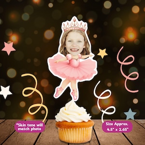 Ballerina Personalized Face Cupcake Topper Handmade, Custom Face Topper, Party Decor, Kids Birthday Party Decorations, Ballet Girl Birthday