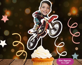 Dirt Bike Personalized Face Cupcake Topper Handmade, Custom Face Topper, Kids Birthday Party Decorations, Dirt Bike Birthday Topper, Decor