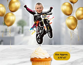 Dirt Bike Personalized Face Cupcake Topper Handmade, Custom Kids Birthday Party Decorations, Birthday Decor