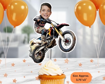 Dirt Bike Personalized Face Cupcake Topper Handmade, Custom Kids Birthday Party Decorations, Birthday Decor