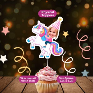 Unicorn Personalized Face Cupcake Topper Handmade, Custom Party Decor, Girl Birthday Party Decorations