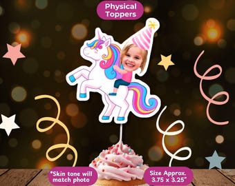 Unicorn Personalized Face Cupcake Topper Handmade, Custom Party Decor, Girl Birthday Party Decorations