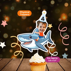 Shark Rider Personalized Face Cupcake Topper Handmade, Custom Face Party Decor, Kids Birthday