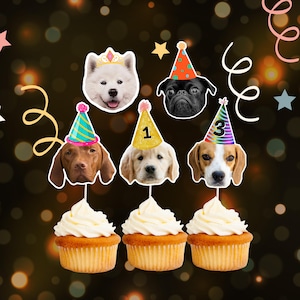 Handmade Dog Face Cupcake Topper for Party - Cute Pet Cake Decoration, Custom Pet Photo Topper, Gift for dog lover, Dog Party Decor