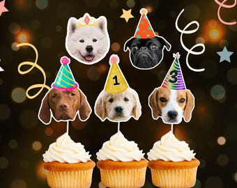 Handmade Dog Face Cupcake Topper for Party - Cute Pet Cake Decoration, Custom Pet Photo Topper, Gift for dog lover, Dog Party Decor
