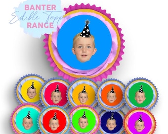 Funny Edible Cupcake Toppers - Bundle 4 - Add any face with party hat
