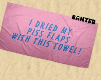 Ik heb mijn schaamlippen gedroogd met deze handdoek strandhanddoek - roze en geel, handdoek en flanel/washandje - grappige cadeaus