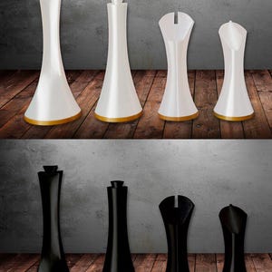 Piezas de ajedrez minimalistas originales, lastradas con metal e impresas en 3D - Modelo 1 - Tamaño pequeño