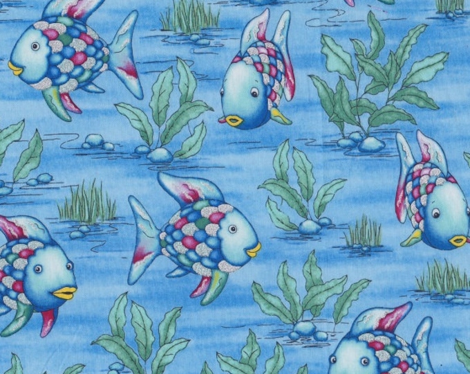 Cloth Fish RAINBOW FISH Fabric by the Yard Fat Quarter Rainbow Fish Fabric 100% ...