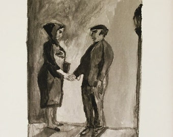 Impresión de arte romántico de Lisboa: Pareja en blanco y negro, Portugal, Saudade