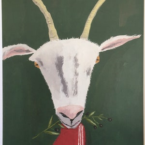 Retrato de cabra, cabra, campo, pintura, ilustración, vida en la granja, impresión animal, impresión artística, arte de pared, póster, decoración de pared, guardería, cabaña