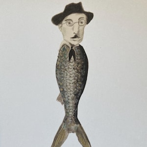 Fernando Pessoa, Lisbon, Portugal, portuguese, Sardine, poet, writer, philosopher, Art Print, Wall Art, Poster, Painting, Drawing, Artwork