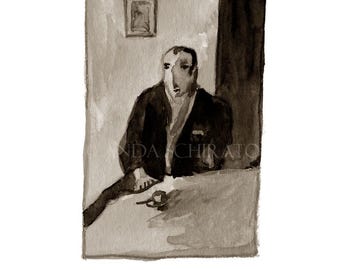 Impresión de café de Lisboa: arte portugués vintage, acuarela en blanco y negro