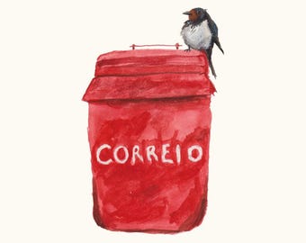 Impresión de arte de golondrina portuguesa: Buzón de Lisboa, Decoración cultural de la pared, Saudade, Portugal