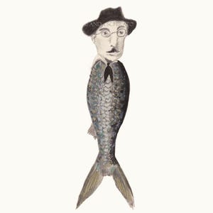 Fernando Pessoa Sardinha Art Print: Poeta de Lisboa, Arte de Parede Portuguesa, pintada à mão