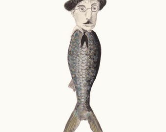 Fernando Pessoa Sardine Art Print: Poeta de Lisboa, Arte mural portugués, pintado a mano