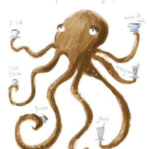 Stampa artistica sulla cultura del caffè in Portogallo: illustrazione di un caffè portoghese