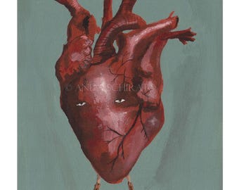 Impresión artística de corazón firmado: pintura acrílica sobre papel de bellas artes, Sylvia Plath, anatómica, caprichosa