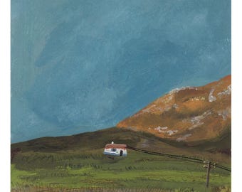 Lámina artística de una casa portuguesa: Casa costera del Algarve, Portugal, pintada a mano, obra firmada.
