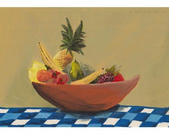 Farbenfrohe Obstschale Kunstdruck: Stillleben Wanddeko