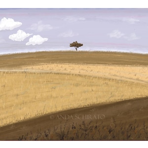 Lámina artística del Alentejo, Portugal: Paisaje de alcornoques