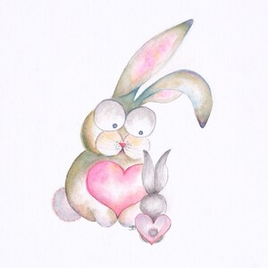 Baby Bunny and Mother Watercolor Art | Downloadable Artist Prints