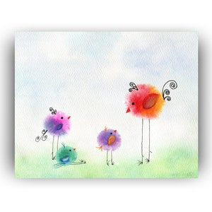 Pájaros coloridos "Pero M-O-M" Pajaritos y madre / Descarga instantánea de imágenes para tarjetas imprimibles y carteles impresos