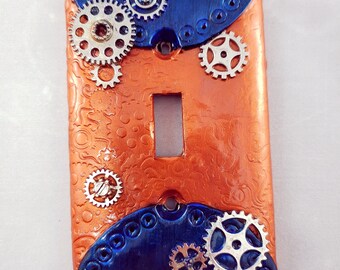 Steampunk Gears Wall Switchplate Cover, Hand Made Sculpted