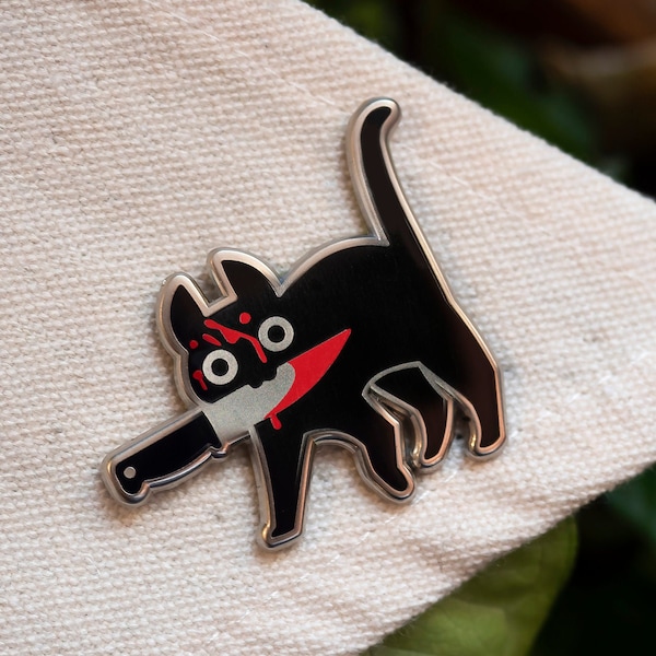 Bloody Black Knifecat Enamel Pin