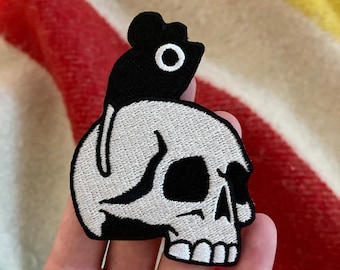 Mouse and skull embroidered patch