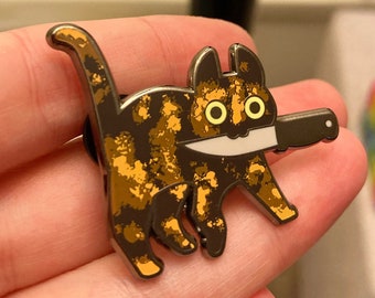 Tortoiseshell Knifecat Enamel Pin