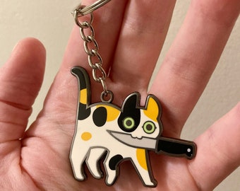 Calico Knifecat metal keychain