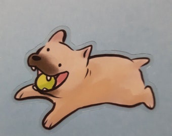 Frenchie with ball transparent sticker