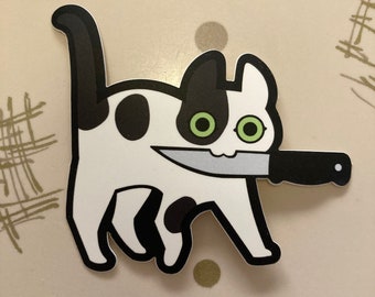 Black and White Spots Matte Knifecat Sticker