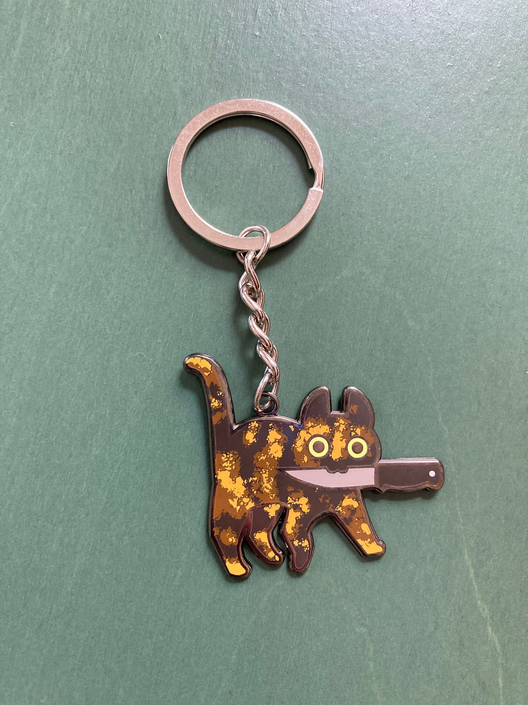 Tortoiseshell Knifecat Metal Keychain - Etsy