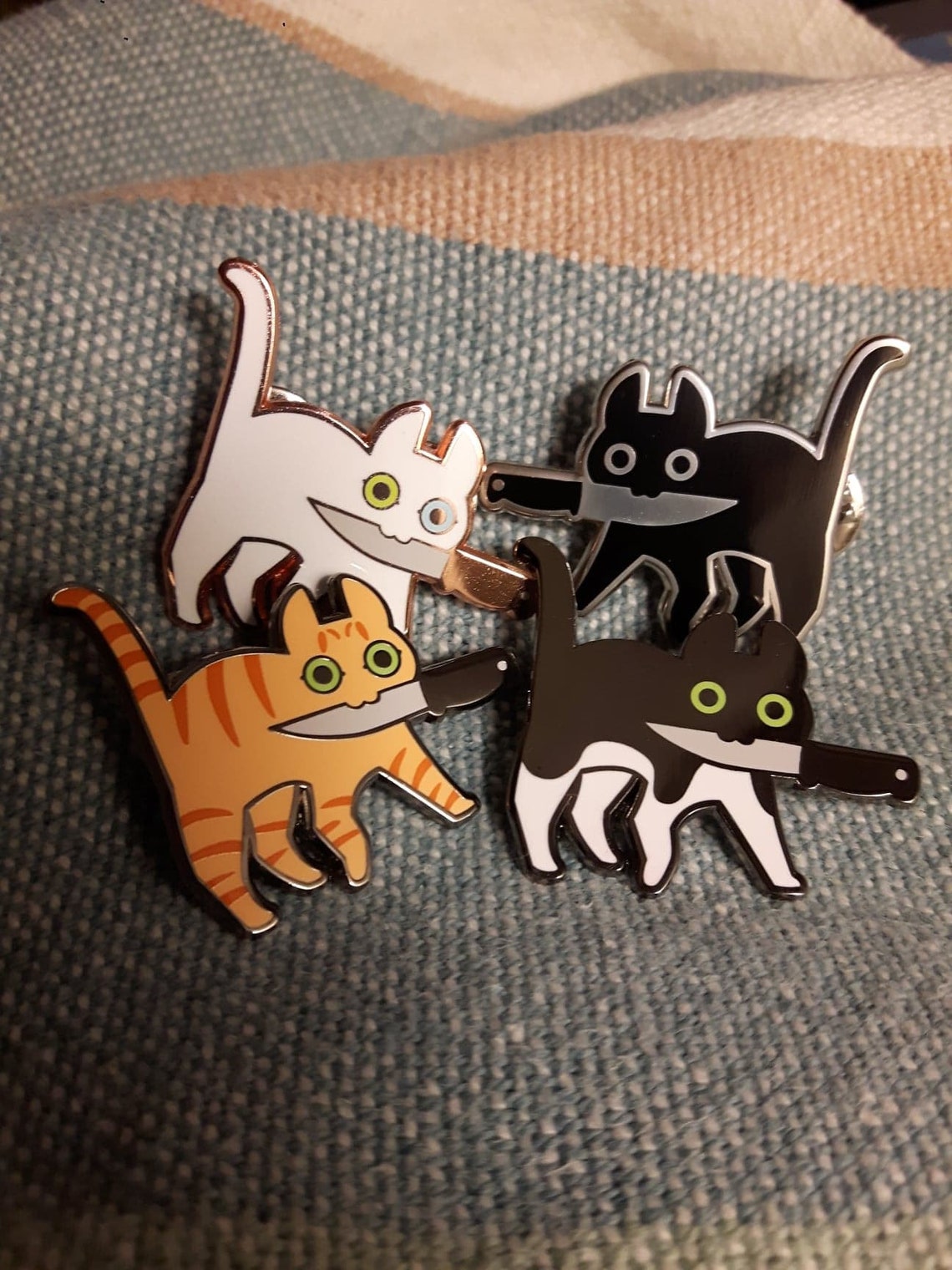 Grey Tabby Knifecat Enamel Pin Etsy