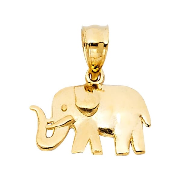 14K Yellow Gold Elephant Charm Pendant, Gold Animal Pendants for Women