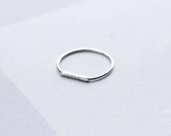 Bague très fine LOVE en argent plaqué, pour femme taille 52