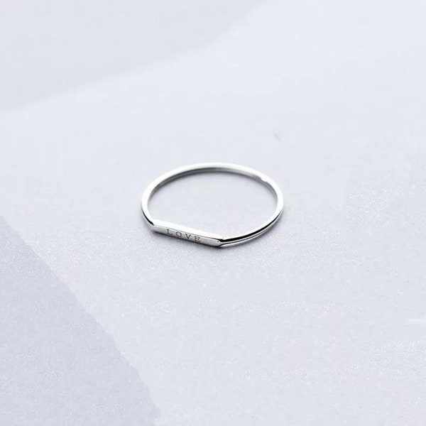 Bague très fine LOVE en argent plaqué, pour femme taille 57